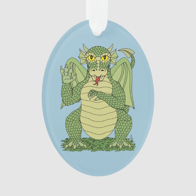 Cute Green Dragon Ornament (Front)