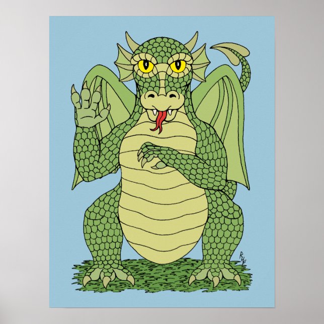 Cute Green Dragon Poster (Front)