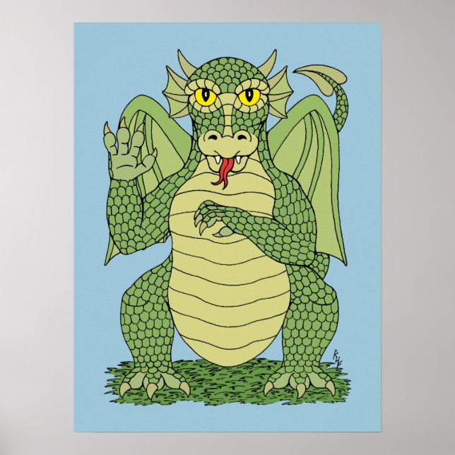 Cute Green Dragon Poster (Front)