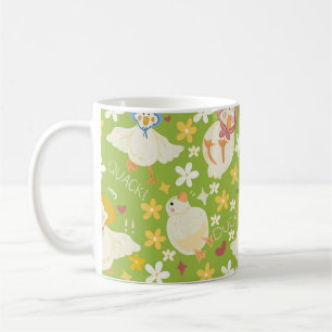 Cute Green Duck & Daisy Flower Seamless Pattern Coffee Mug