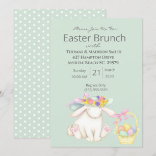Cute Green Easter Basket Bunny Brunch Invitation