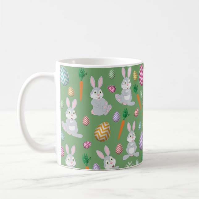 Cute Green Easter Bunny Rabbit Pattern  Coffee Mug (Left)