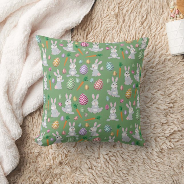 Cute Green Easter Bunny Rabbit Pattern   Cushion (Blanket)