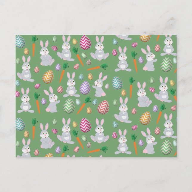 Cute Green Easter Bunny Rabbit Pattern  Holiday Postcard (Front)