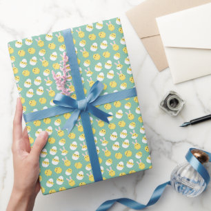 Cute green easter chicken rabbit egg wrapping paper