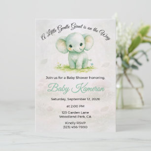 Cute Green Elephant Neutral Baby Shower Invitation