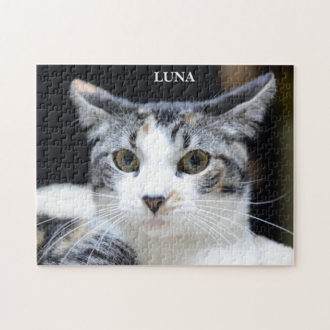 Cute Green Eyed Calico Cat Portrait  Jigsaw Puzzle (Horizontal)