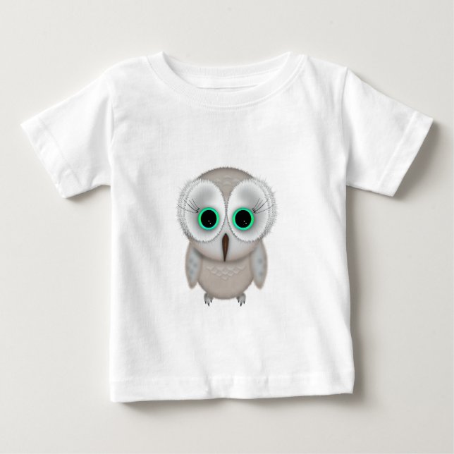 Cute Green Eyed Owl Illustration Baby T-Shirt (Front)