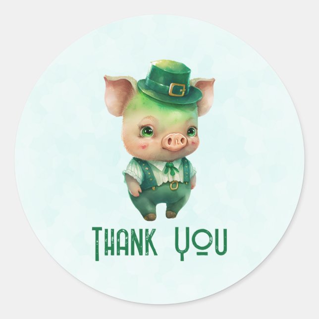 Cute Green Fairytale Pig in Fancy Attire Classic Round Sticker (Front)