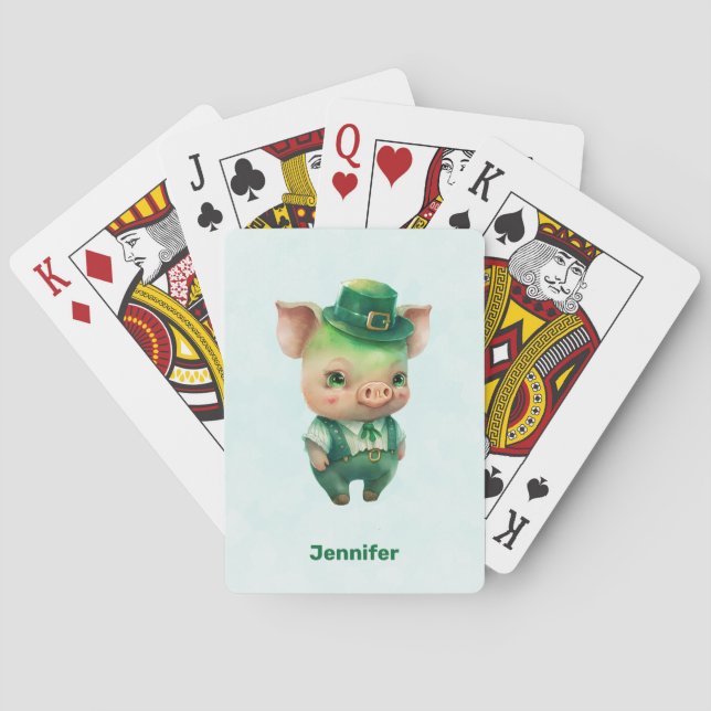 Cute Green Fairytale Pig in Fancy Attire Playing Cards (Back)