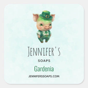 Cute Green Fairytale Pig in Fancy Attire Soap Biz Square Sticker