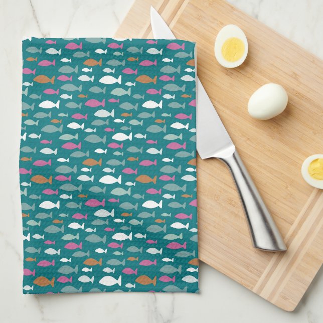Cute green fish pattern tea towel (Quarter Fold)