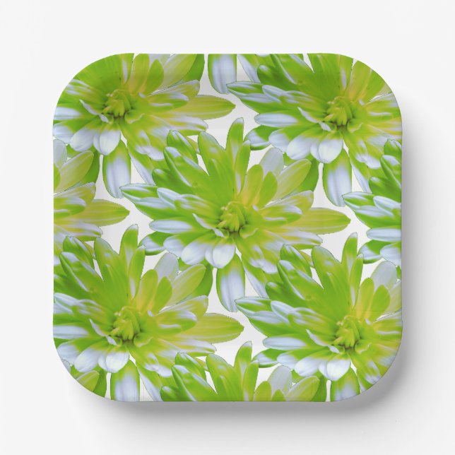 Cute green floral green flower green daisy paper plate (Front)