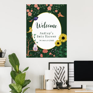 Cute Green Floral Welcome to Baby Shower Sign