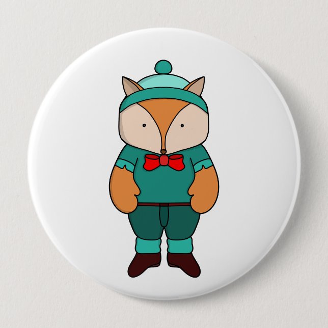 Cute green fox 10 cm round badge (Front)