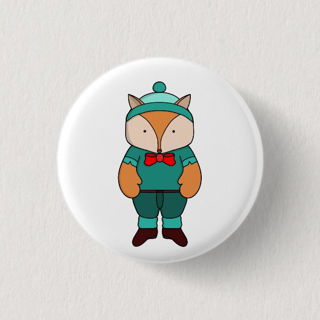 Cute green fox 3 cm round badge (Front)