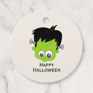 Cute Green Frankenstein Monster face Halloween Favour Tags