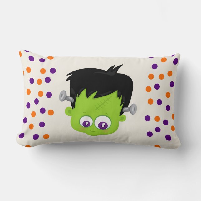 Cute Green Frankenstein Monster face Halloween Lumbar Cushion (Front)