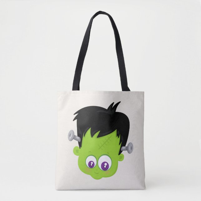 Cute Green Frankenstein Monster face Halloween Tote Bag (Front)