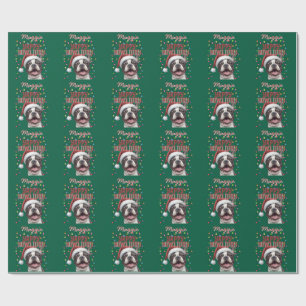 Cute Green French Bulldog Christmas Lights  Wrapping Paper