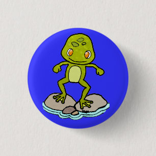 Cute green frog 3 cm round badge