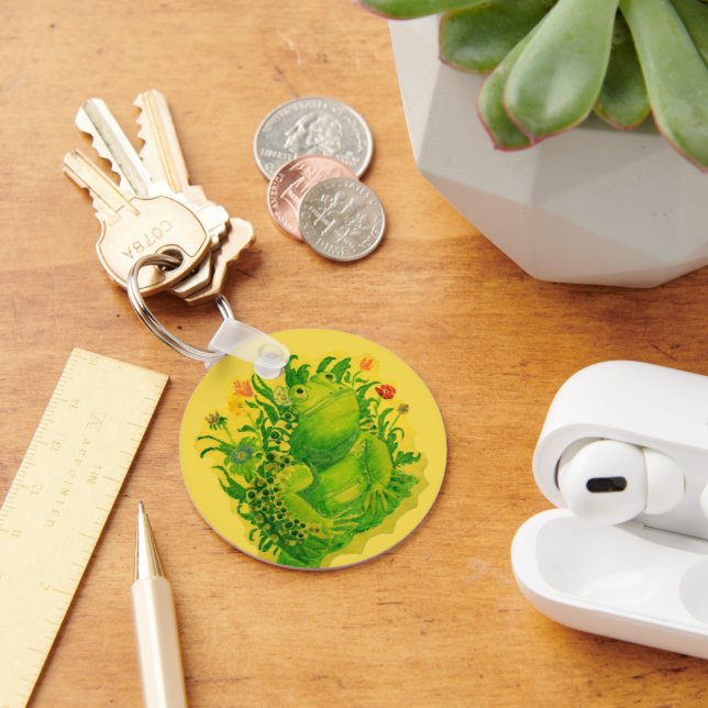 Cute Green Frog Artwork Painting Key Ring (Desk)
