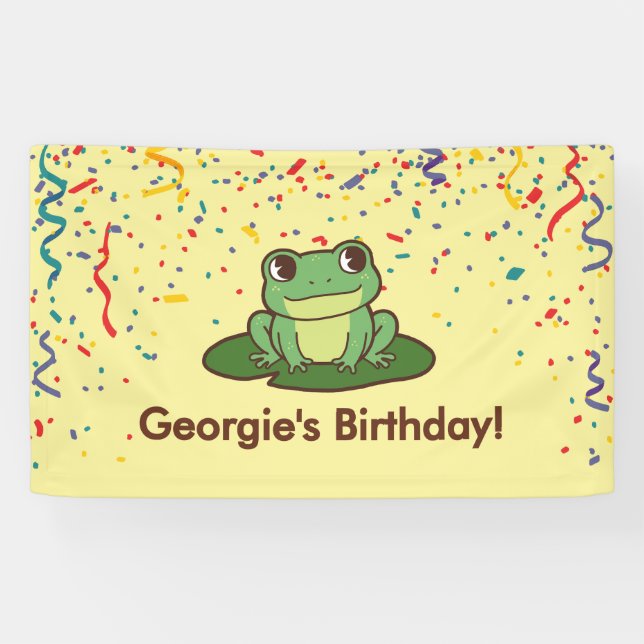 Cute Green Frog Birthday Party  Banner (Horizontal)