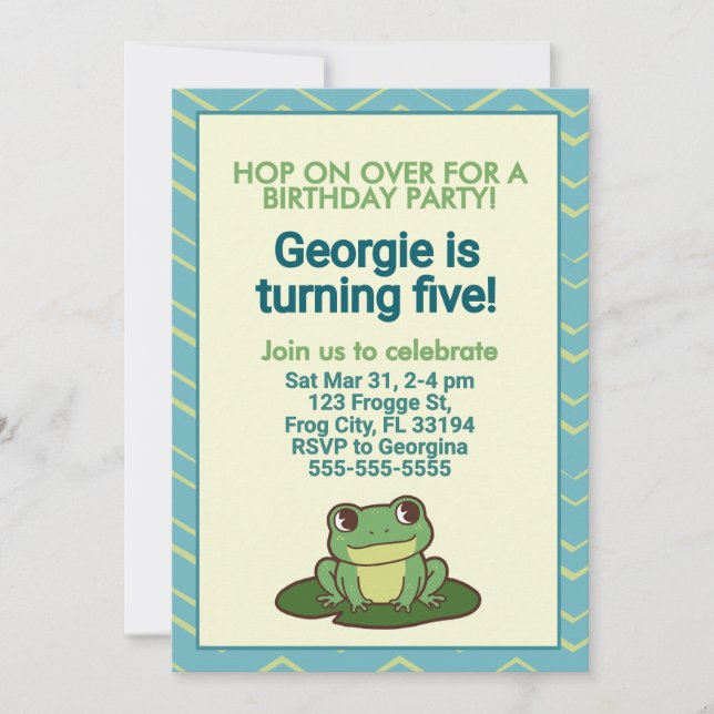 Cute Green Frog Birthday Party Invitation (Front)