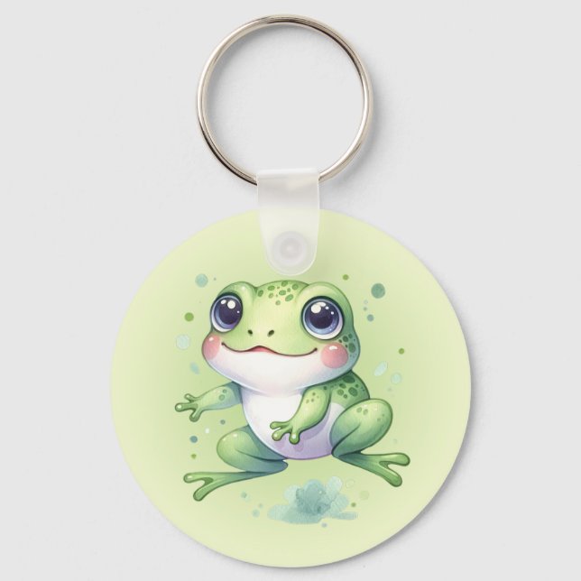 Cute Green Frog Cartoon Key Ring (Front)
