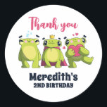 Cute Green Frog Cartoon Kids Birthday Party Classic Round Sticker<br><div class="desc">Cute party favours for kids,  boys or girls who love animals. Perfect for kids birthday party,  party favours and thank you label. You can also customise the text for baby shower or other occasion and party.</div>