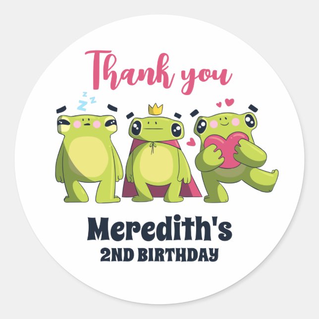 Cute Green Frog Cartoon Kids Birthday Party Classic Round Sticker (Front)
