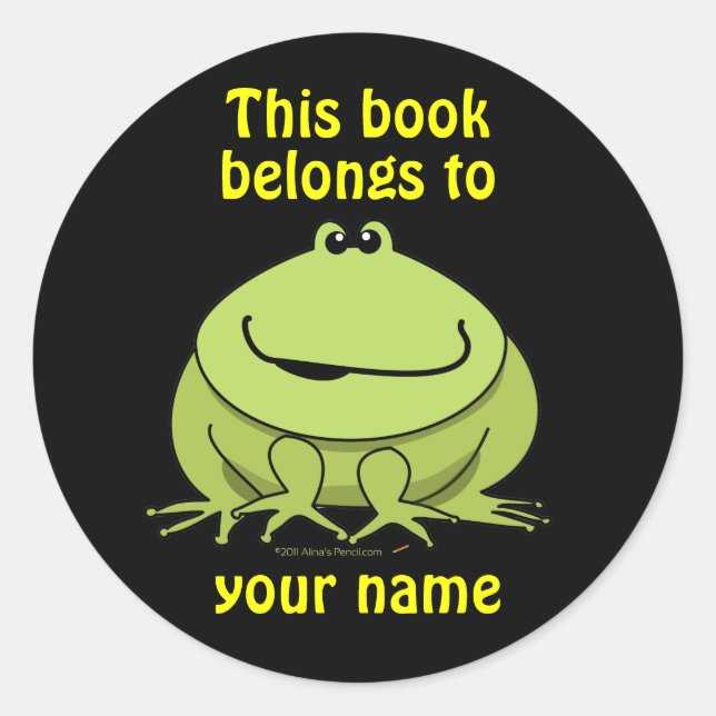 Cute Green Frog Custom Bookplates Stickers (Front)