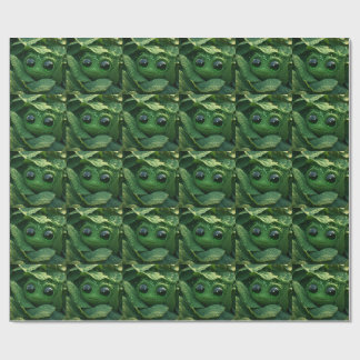 Cute Green Frog Hidden in Dewy Leaves – Whimsical Wrapping Paper