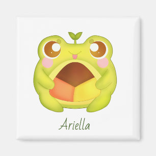 Cute Green Frog Holding Mexican Polvoron Cookie Magnet