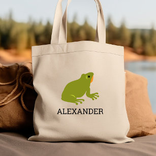 Cute Green Frog Kids' Personalised Tote Bag