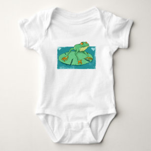 Cute green frog on a lily pad baby bodysuit