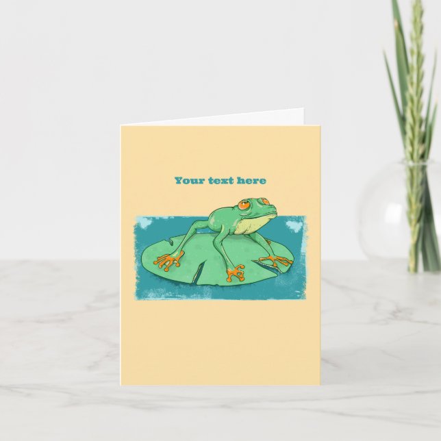 Cute green frog on a lily pad card (Front)