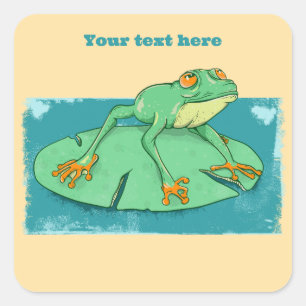Cute green frog on a lily pad square sticker