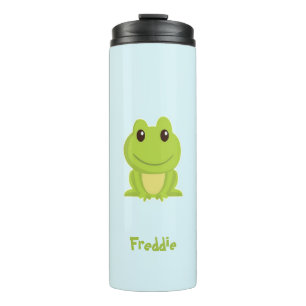 Cute green frog on blue  thermal tumbler