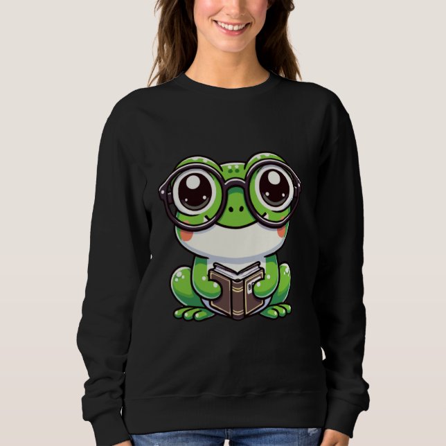 Cute Green Frog Reading Book Amine Read Lover Men  Sweatshirt (Front)
