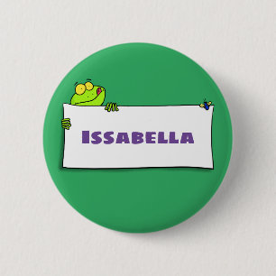 Cute green frog sign cartoon illustration 6 cm round badge