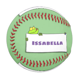 Cute green frog sign cartoon illustration baseball