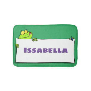 Cute green frog sign cartoon illustration bath mat