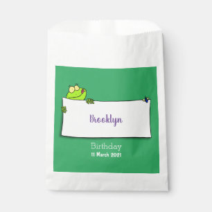 Cute green frog sign cartoon illustration favour bags