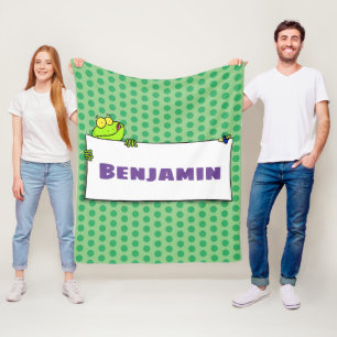 Cute green frog sign cartoon illustration fleece blanket