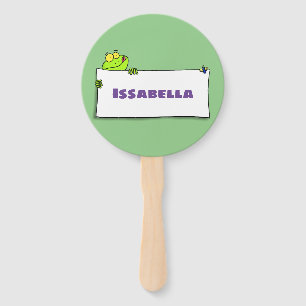 Cute green frog sign cartoon illustration hand fan