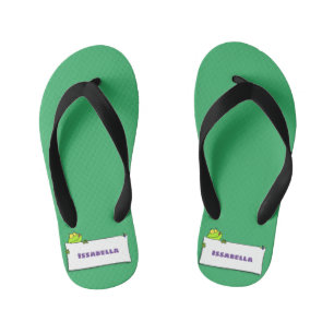 Cute green frog sign cartoon illustration kid's jandals