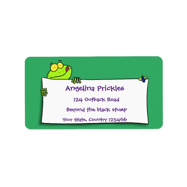 Cute green frog sign cartoon illustration label (Front)