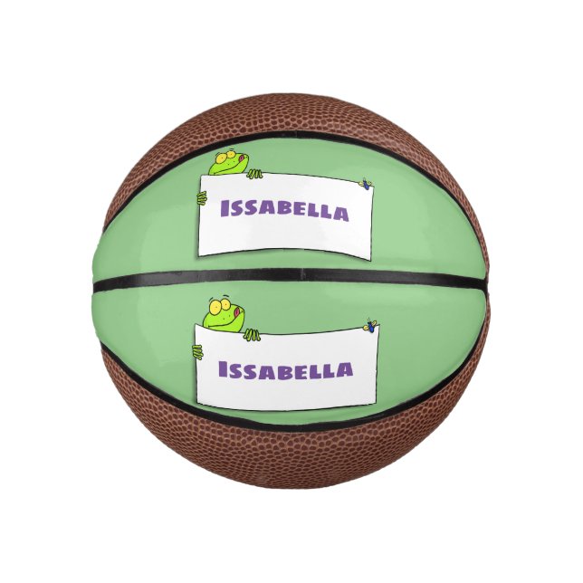 Cute green frog sign cartoon illustration mini basketball (Front)