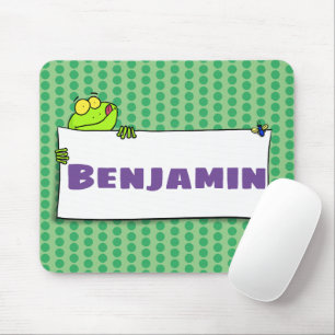 Cute green frog sign cartoon illustration mouse pad